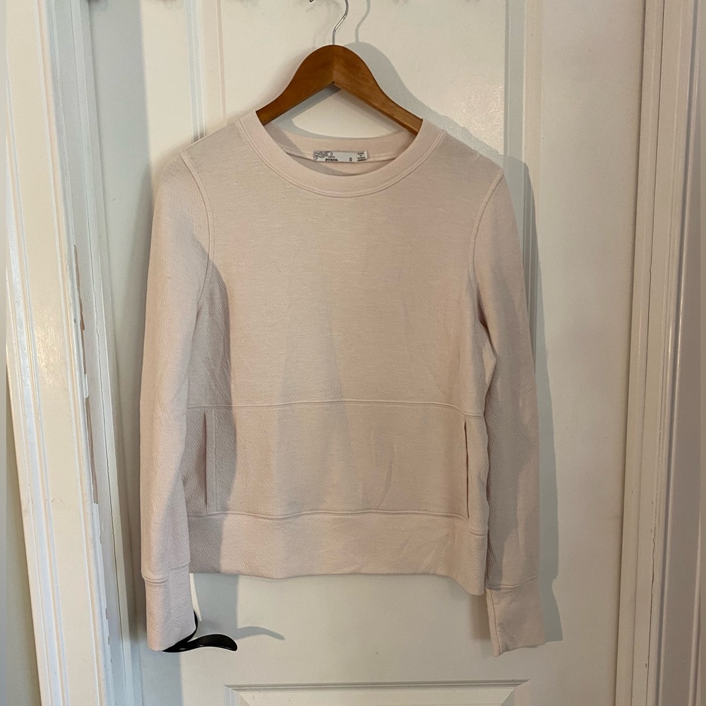 Prana Soft Cream Textured Long Sleeve Kangaroo Pocket Top